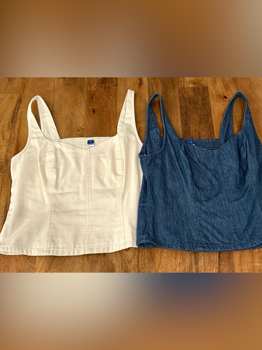 Set of 2 Old Navy Denim Square Neck Camisoles- set of 2- Blue & Cream-Size Med